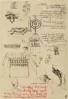 Images Dated 22nd October 2009: Study of the fusion of the Sforza monument, red pencil drawing by Leonardo da Vinci
