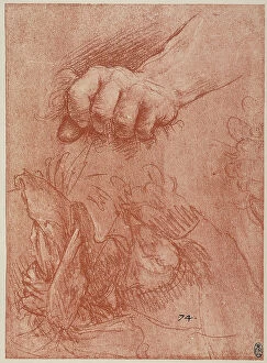 Images Dated 23rd April 2009: Study of a hand with closed fist, sanguine drawing on red paper by Leonardo da Vinci