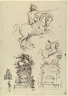 Images Dated 22nd October 2009: Study of a horses with knights for the Trivulzio Monument; pencil drawing on white paper by