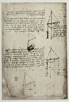 Images Dated 6th August 2009: Study on levers; writing of Leonardo da Vinci. Codex Arundel 263, c.31v. British Museum, London