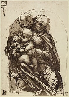 Images Dated 23rd April 2009: Study for the Madonna of the Cat; pen and ink and watercolor by Leonardo da Vinci