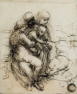 Images Dated 15th March 2011: Study for the Madonna and Child and Saint Ann; drawing by Leonardo da Vinci