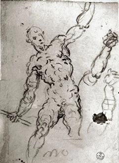Images Dated 26th February 2008: Study of a male nude in motion; drawing by Federico Barocci, in the Gabinetto dei Disegni e delle