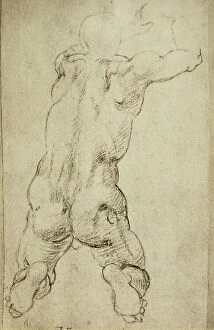 Images Dated 8th March 2011: Study of a manly figure on his knees, drawing, Michelangelo, preserved at the museum of Casa