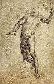 Images Dated 8th March 2011: Study of a nude male; drawing by Michelangelo. British Musem, London
