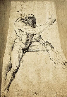 Images Dated 9th March 2011: Study of a nude male; drawing by Raphael. British Museum, London