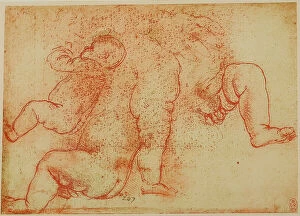 Images Dated 23rd April 2009: Study of putti; red crayon drawing on white paper by Leonardo da Vinci. Windsor Royal Library