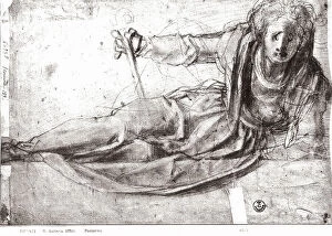 Images Dated 26th February 2008: Study of a reclining figure holding a stick. Drawing by Pontormo