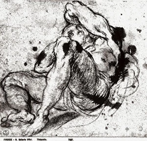 Images Dated 26th February 2008: Study of a reclining male nude. Drawing by Tintoretto, in the Gabinetto dei Disegni e delle Stampe