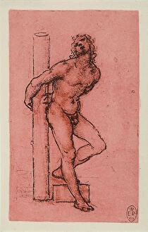 Images Dated 22nd October 2009: Study of St. Sebastian, pen drawing on red paper by Leonardo da Vinci