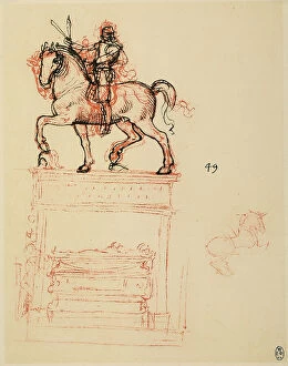 Images Dated 23rd April 2009: Study for the Trivulzio Monument, sanguine drawing on white paper by Leonardo da Vinci