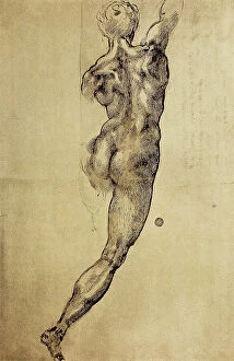 Images Dated 8th March 2011: Study of a virile figure seen from the back, drawing by Michelangelo. Casa Buonarroti, Florence