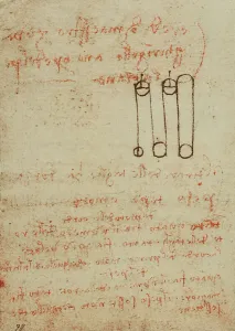 Estudio de pesos y fuerza; escrito perteneciente al Codice Forster III, c.86r, conservado en el Victoria and Albert Museum de Londres