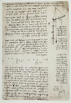 Images Dated 6th August 2009: Study on weights and levers; writing of Leonardo da Vinci. Codex Arundel 263, c.32r