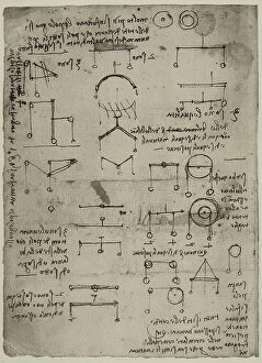 Images Dated 30th September 2009: Study on weights and levers, writings by Leonardo da Vinci, belonging to the Codex Arundel 263