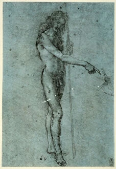 Images Dated 22nd October 2009: Study of a young man standing, naked; pencil and white lead drawing on light blue paper by