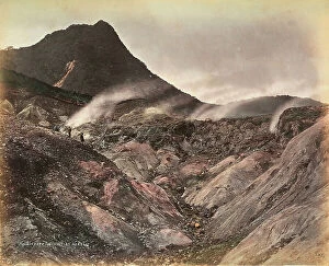 Images Dated 21st November 2011: Sulfuric fumaroles at Hakone, Japan. Three people are climbing the mountain