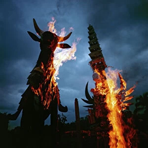 Images Dated 16th August 2011: Sunda Islands. Island of Bali. They burn a bull (the force) and a tower (life)