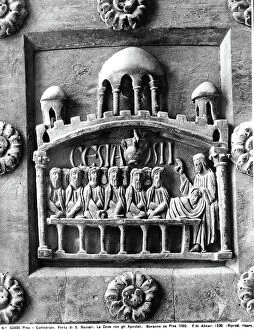 Images Dated 20th April 2012: Last Supper with the Apostles, detail of the portal of St. Ranieri of the Cathedral of Pisa
