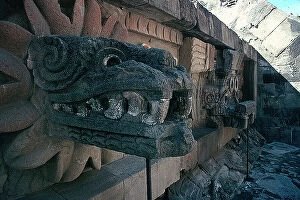 Images Dated 15th December 2009: Teuotihuacan: at the base of the pyramid of Quetzalcoatl, sculptures, bas-reliefs
