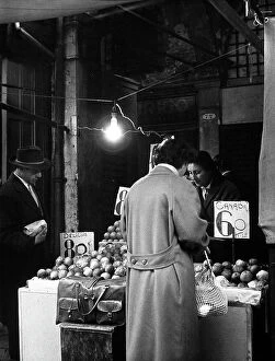 Images Dated 4th August 2010: 'The market stand', a few people seen next to a fruit stand in the market of Venice