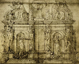 Images Dated 8th March 2011: The tomb of Pope Julius II, preparatory drawing by Michelangelo, Cabinet of Drawings and Prints