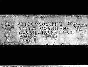 Images Dated 2nd April 2012: Tombstone of the Christian sculptor of sarcophagi, Eutrobio. In the stone is an inscription of a