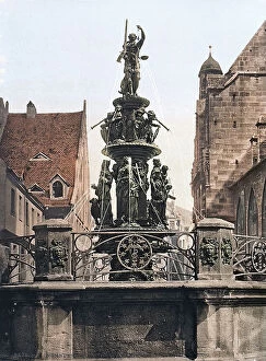 Images Dated 22nd November 2011: Tugenbrunnen, monumental fountain in Lorenzer Platz in Nuremberg