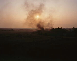 Images Dated 11th October 2011: Upper Egypt, Dandara at sunset with the smoke of the fire small ceramic factories