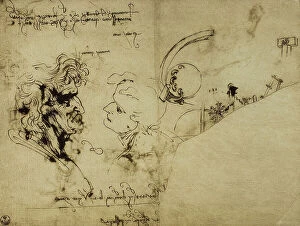 Images Dated 16th March 2011: Various studies, head of old and written, drawing, Leonardo da Vinci
