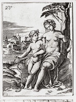 Images Dated 27th February 2008: Venus and Cupid, drawing by Agostino Veneziano, in the Gabinetto dei Disegni e delle Stampe
