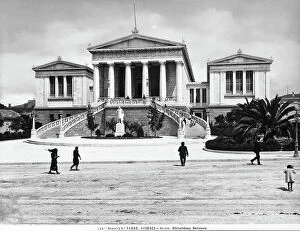 Images Dated 11th April 2012: View of Athens with the National Library in the foreground preserving a series of illuminated