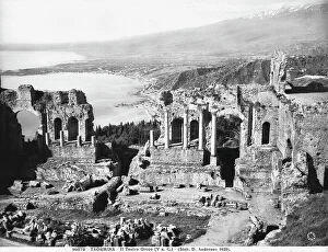 Images Dated 11th September 2008: View of the Greek Theatre of Taormina. In the background, the coast near the Gardeons of Naxos are