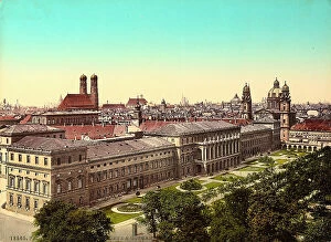 Images Dated 8th November 2011: View of the park and of the Royal Residence of Munich, in Germany. On the right, the Church of St