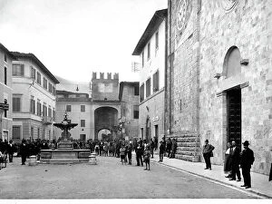 Images Dated 19th October 2007: View with people of Piazza S. Bernardino da Siena, in Camaiore. At left is a fountain