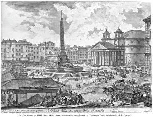 Images Dated 25th September 2007: View of Piazza della Rotonda with the Pantheon, Rome; print by Giovan Battista Piranesi; The