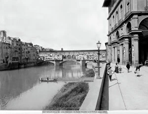 Florence Collection: View of Ponte Vecchio from Lungarno Maria Luisa de Medici. On the right the Uffizi loggia