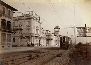 Images Dated 14th April 2010: View of the tram line on the promenade facing the sea and the Imperial Hotel in Viareggio