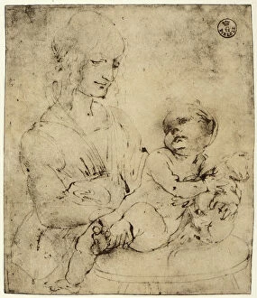 Images Dated 23rd April 2009: The Virgin and Child; study for the Madonna of the Cat; pen and ink