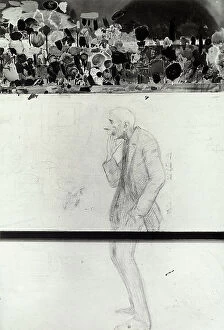 Images Dated 11th April 2011: A wall showing the caricature of a man, depicted in profile with a hand in his pocket
