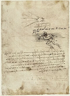 Images Dated 22nd October 2009: A webbed glove to be used as a life-saving device during a storm, drawing by Leonardo da Vinci