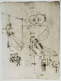 Images Dated 1st October 2009: Wheels, levers and various mechanical devices, drawings belonging to the Codex Forster I, c.47r