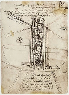 Images Dated 22nd October 2009: Wing mechanism, set in motion by the human body, drawing by Leonardo da Vinci