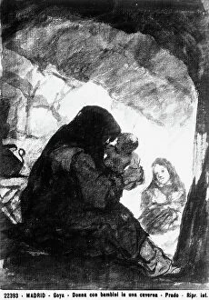 Images Dated 28th May 2008: Woman and children in a cave, drawing by Goya, in the Prado Museum in Madrid