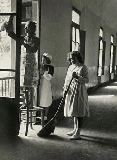 Images Dated 15th April 2010: Some women busy in the practice of house cleaning at the female school of professional training
