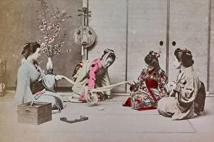 Japan: Women in traditional clothes during a game, Japan