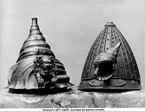Images Dated 25th September 2009: Wrought iron Japanese helmuts, in the Museo Stibbert, Florence