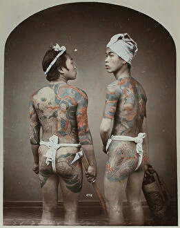 Japan: Two young Japanese with the body completely covered with tattoos