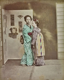 Japan: Two young Japanese women in traditional clothes