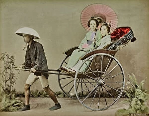 Japan: Two young women on the rickshaw, Japan
